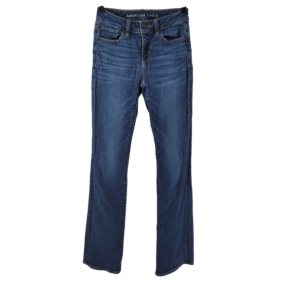 American Eagle Kick Boot Jeans Womens 2 Blue Stretch Dark Wash Denim